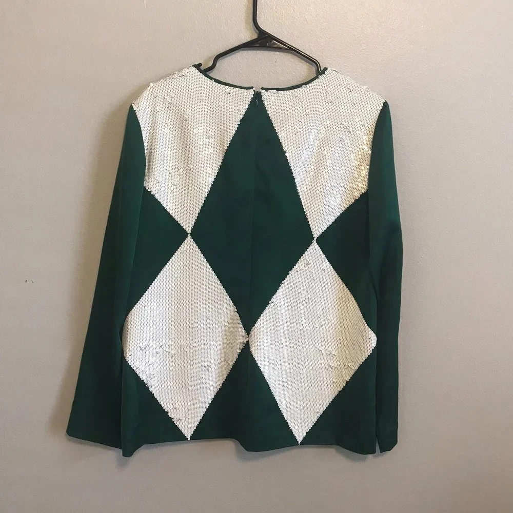 Tory Burch Green and White Argyle Knit Tunic